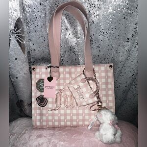 Juicy Couture pink Scottie dog checkered tote with mini bag